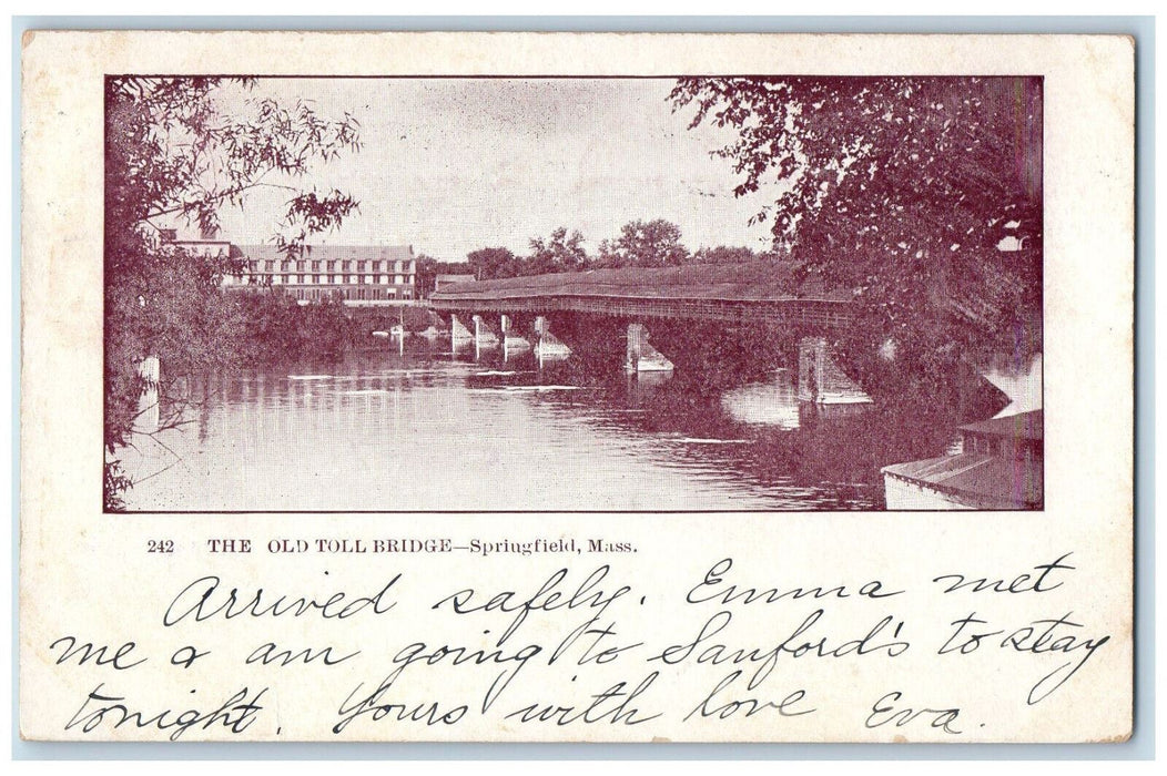 1904 View Of The Old Toll Bridge Springfield Massachusetts MA Antique Postcard