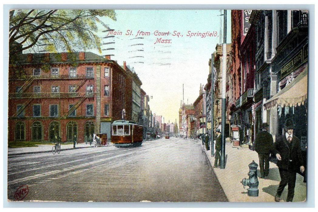 1908 Main Street From Court Square Springfield Massachusetts MA Antique Postcard
