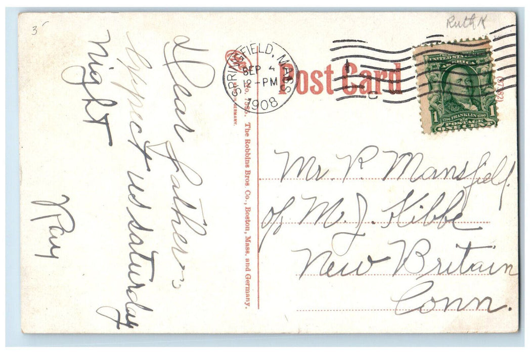 1908 Main Street From Court Square Springfield Massachusetts MA Antique Postcard