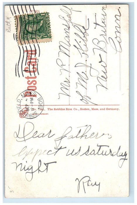 1908 Main Street From Court Square Springfield Massachusetts MA Antique Postcard
