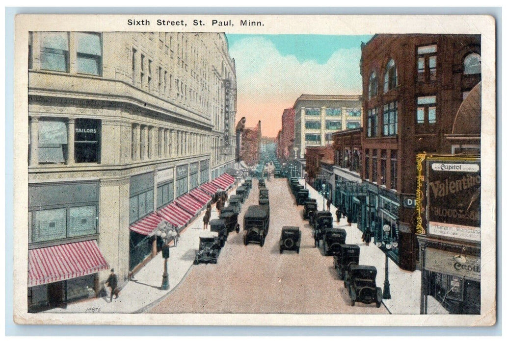 c1920 Sixth Street Exterior Building Classic Cars St. Paul Minnesota MN Postcard