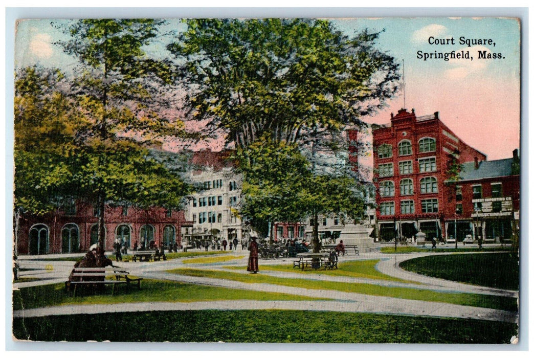 1916 View Of Court Square Garden Park Springfield Massachusetts MA Postcard