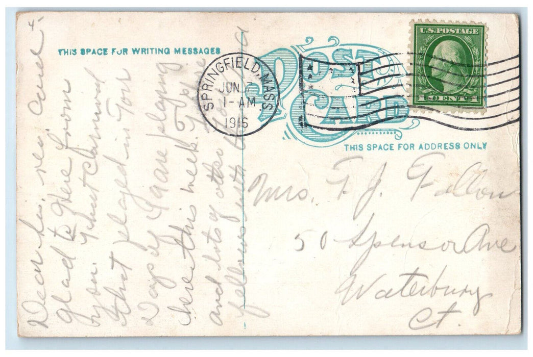1916 View Of Court Square Garden Park Springfield Massachusetts MA Postcard