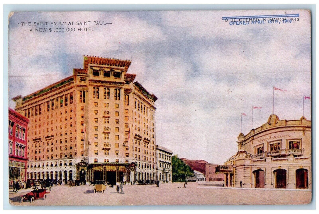 c1910 Saint Paul New $1,000,000 Hotel Exterior Building Road Minnesota Postcard