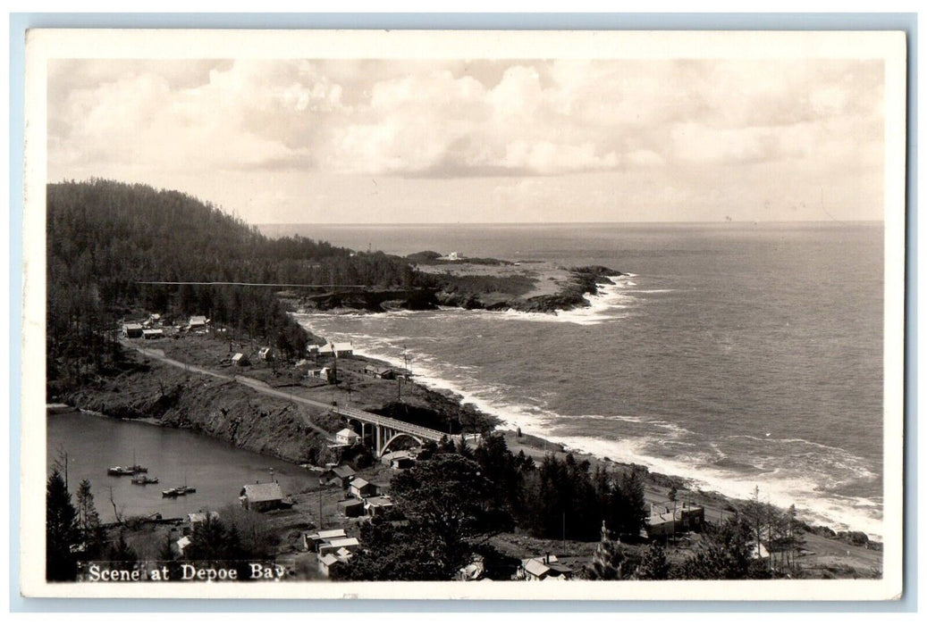 1940 Birds Eye View Of Depoe Bay Bridge Oregon OR RPPC Photo Posted Postcard