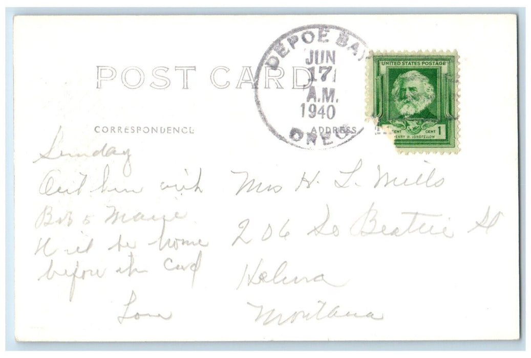 1940 Birds Eye View Of Depoe Bay Bridge Oregon OR RPPC Photo Posted Postcard