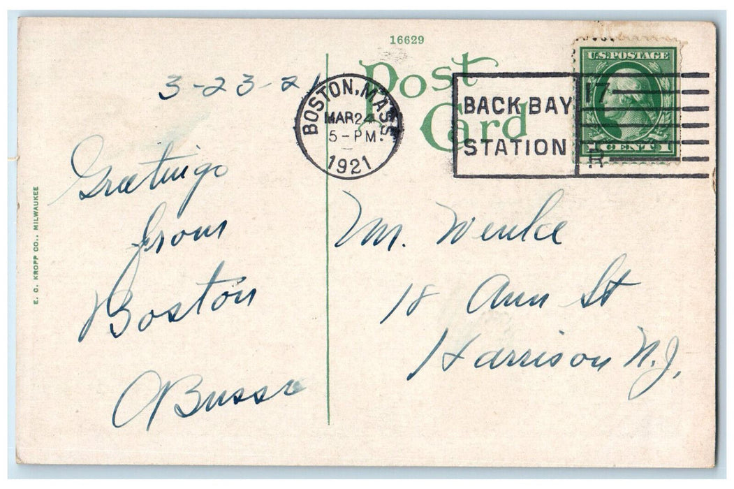 1921 The Copley-plaza Building Cars Boston Massachusetts MA Vintage Postcard