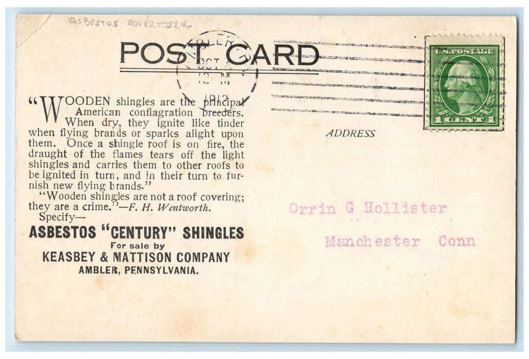 1912 The Delightful Country Home Asbestos Wellesley MA Advertising Postcard