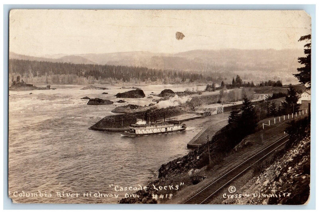 c1920s Cascade Locks Steamboat Columbia River Highway Oregon RPPC Photo Postcard