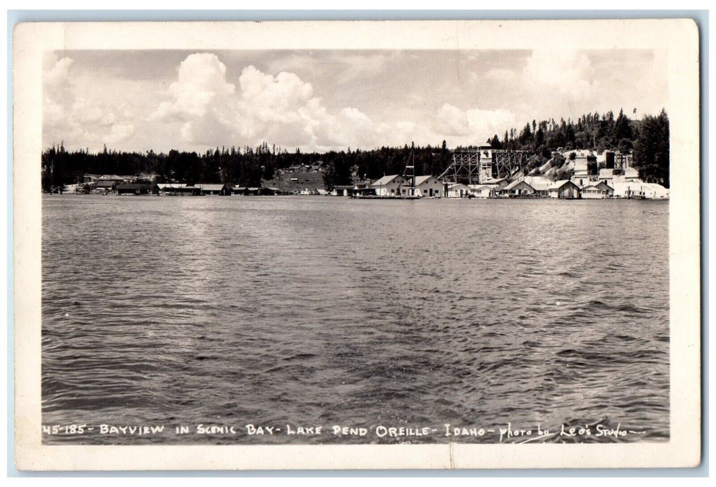 1945 Lake Pend Oreille Bay View Leo's Studio Idaho RPPC Photo Postcard
