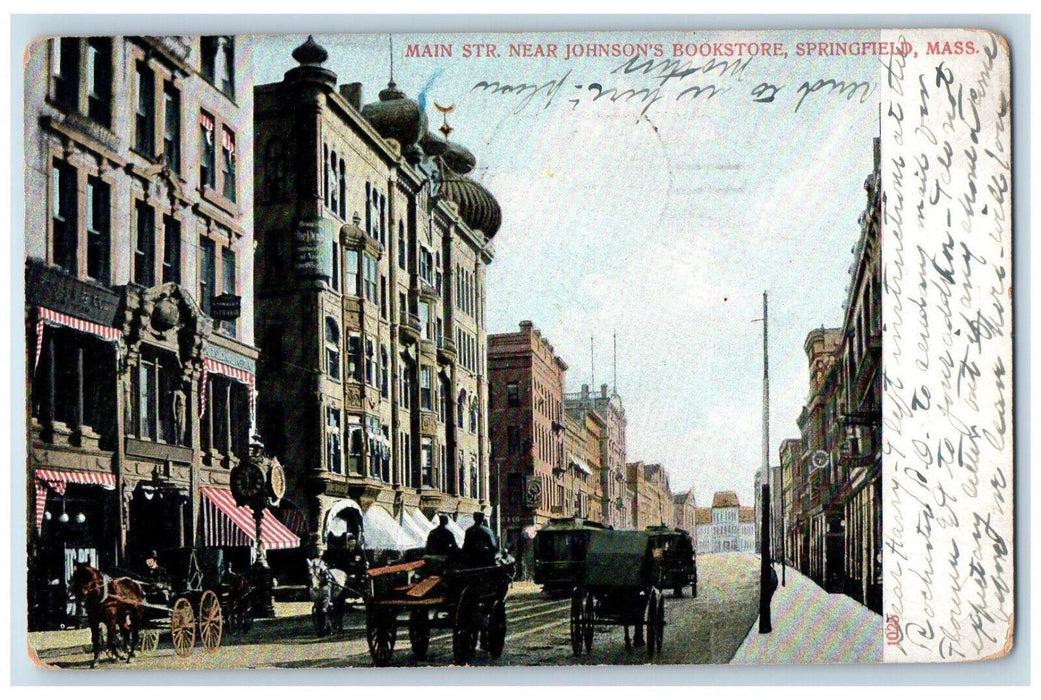 1908 Main Street Near Johnson's Bookstore Springfield Massachusetts MA Postcard