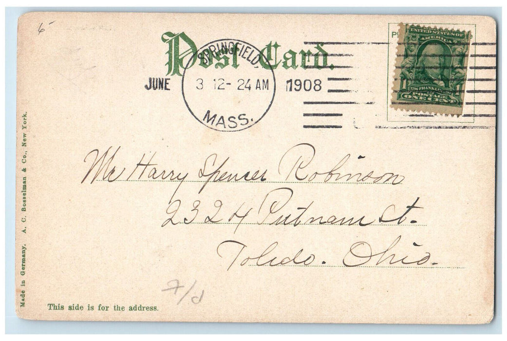 1908 Main Street Near Johnson's Bookstore Springfield Massachusetts MA Postcard