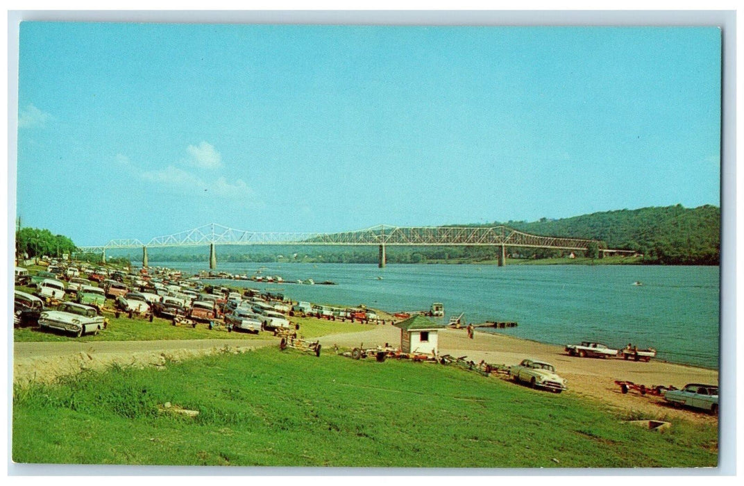 Scenic View Of Ohio River At Madison Indiana IN, Cars Bridge Scene Postcard