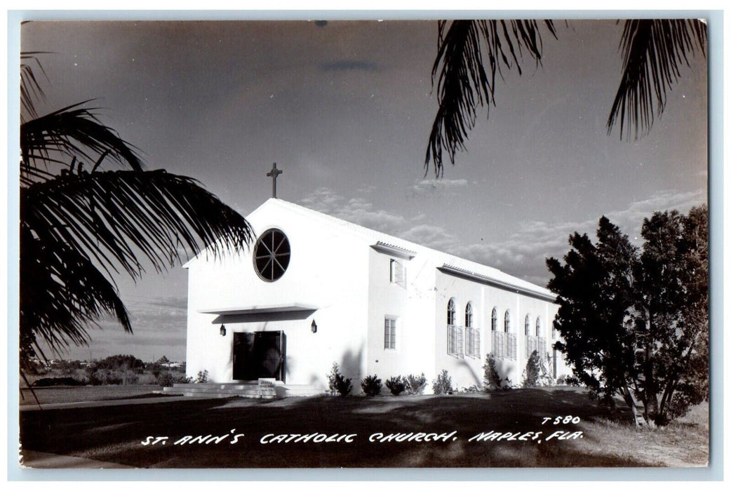 c1940s St. Ann's Catholic Church Cross Naples Florida FL RPPC Photo Postcard