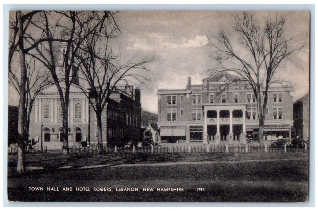 1910 Town Hall & Hotel Rogers Lebanon New Hampshire NH Vintage Antique Postcard