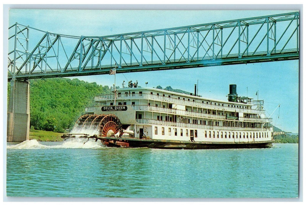 Steamer Ship S.S. Delta Queen Steams Ohio River Crosses From Madison IN Postcard