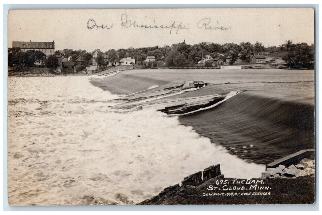 1908 Mississippi River Dam At St. Cloud Minnesota MN RPPC Photo Postcard