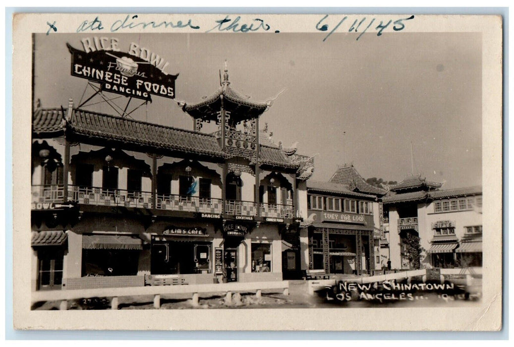 1945 Lim's Cafe Restaurant Sign New Chinatown Los Angeles CA RPPC Photo Postcard