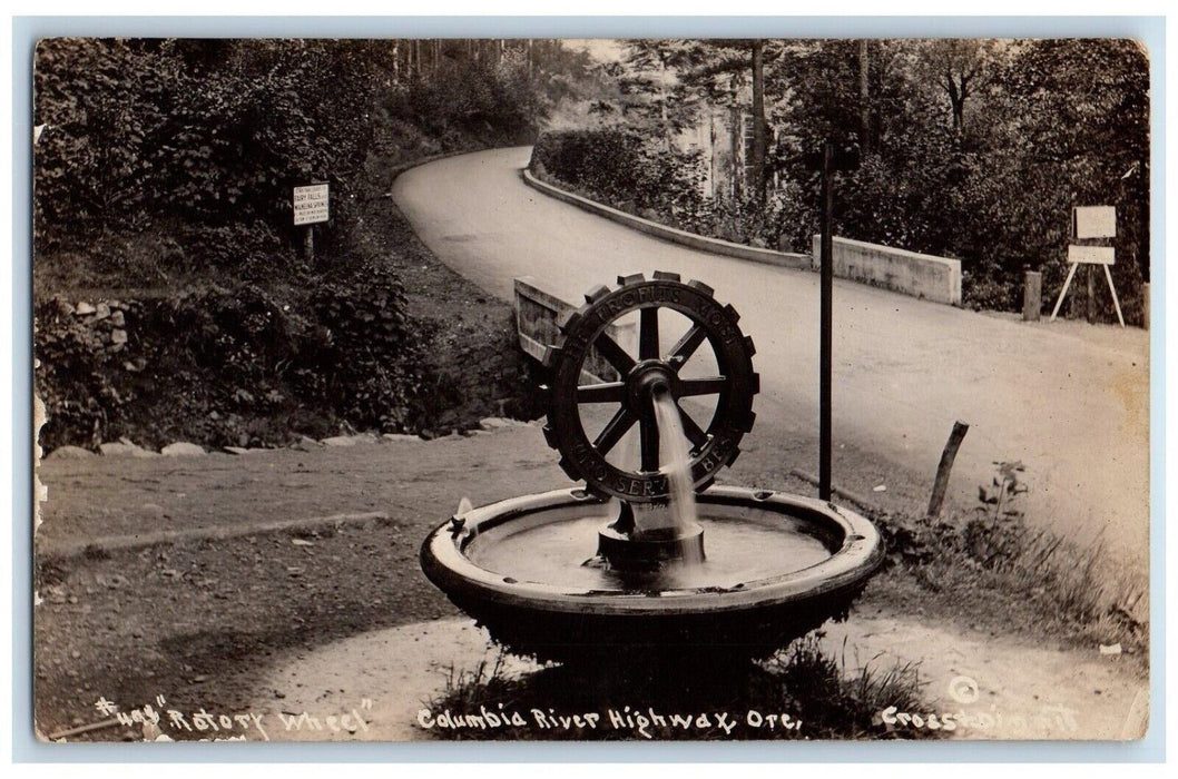 c1920's Rotary Wheel Fountain Columbia River Highway Oregon RPPC Photo Postcard