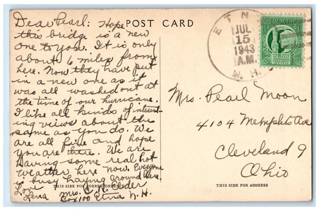 1943 Old Shaker Bridge Mascoma Lake Lebanon New Hampshire NH Vintage Postcard