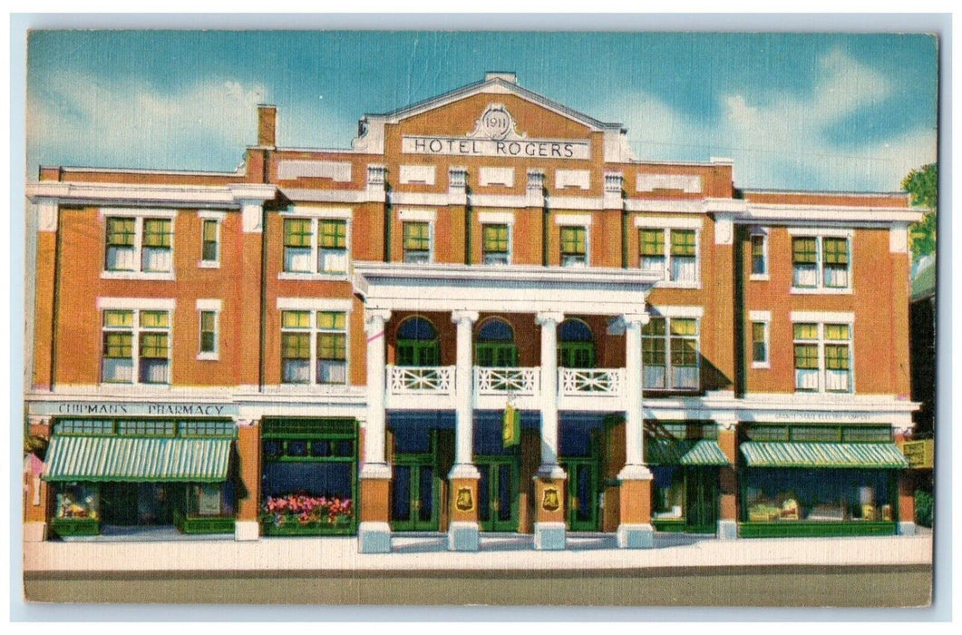 1940 Hotel Rogers & Chipman's Pharmacy Lebanon New Hampshire NH Vintage Postcard