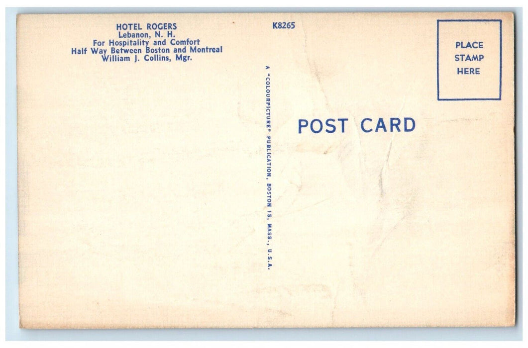 1940 Hotel Rogers & Chipman's Pharmacy Lebanon New Hampshire NH Vintage Postcard