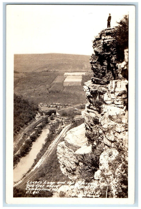 1937 Lover's Leap Narrows Cliff Railroad Bridge Maryland MD RPPC Photo Postcard