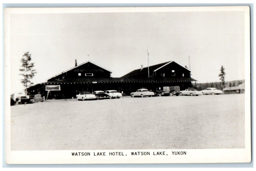 c1940's Watson Lake Hotel Cars Trucks Yukon Canada RPPC Photo Postcard