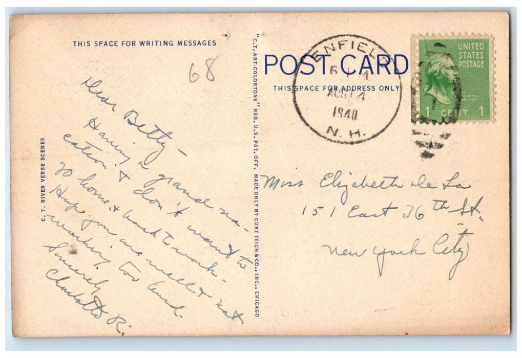 1940 Greetings From Lebanon Drive Through Creation Fish New Hampshire Postcard