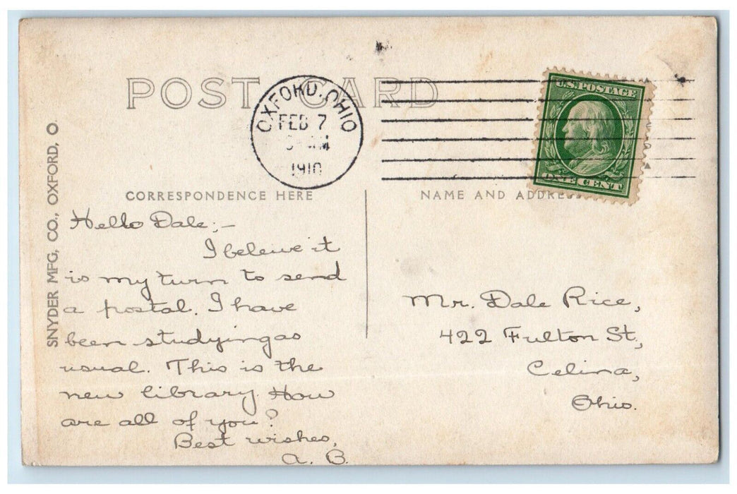 1910 Miami University Alumni Library Building Florida FL RPPC Photo Postcard