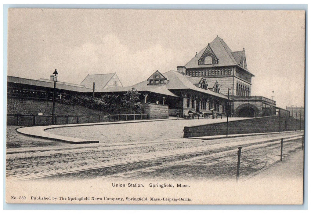 c1905 Union Station Horse Carriage Scene Springfield Massachusetts MA Postcard
