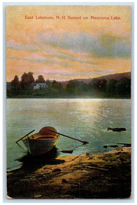 1910 Sunset Mascoma Lake Paddle Boat East Lebanon New Hampshire Vintage Postcard
