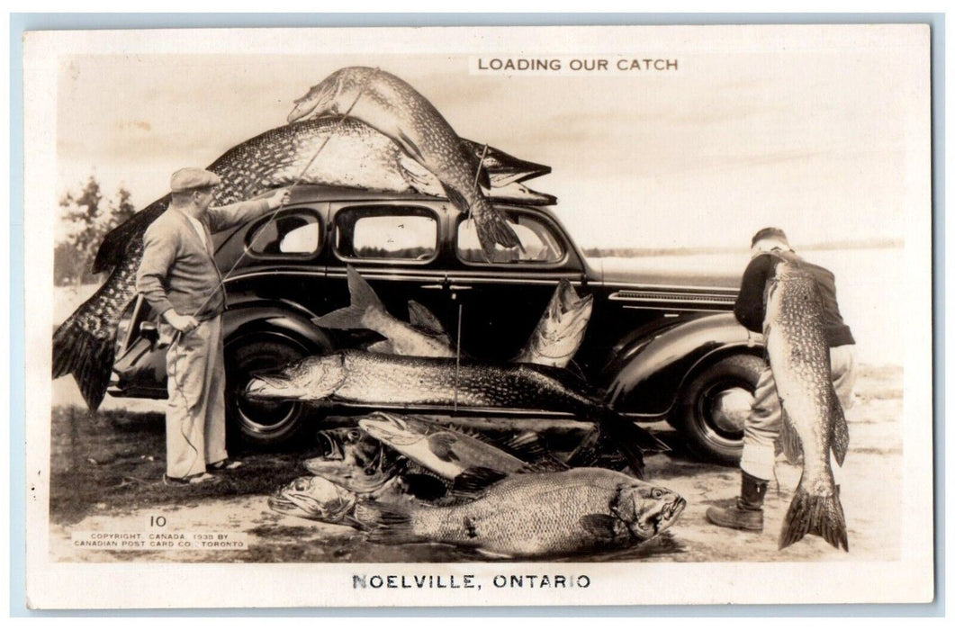 c1920's Loading Our Catch Exaggerated Fish Noelville Ontario RPPC Photo Postcard