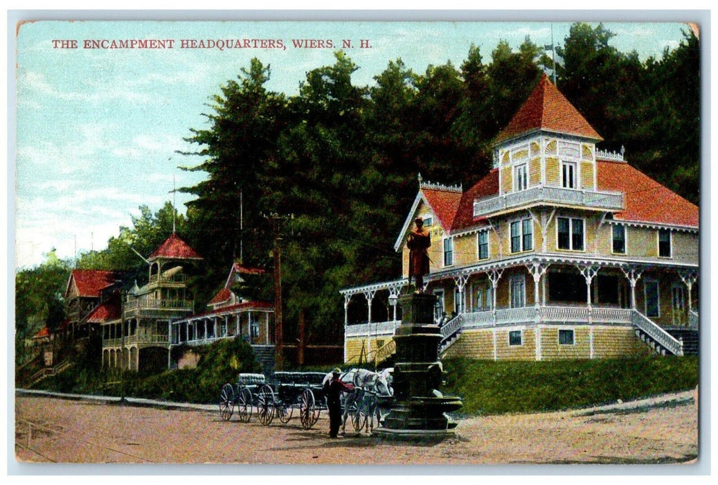 c1910 Encampment Headquarters Building Carriage Weirs New Hampshire NH Postcard