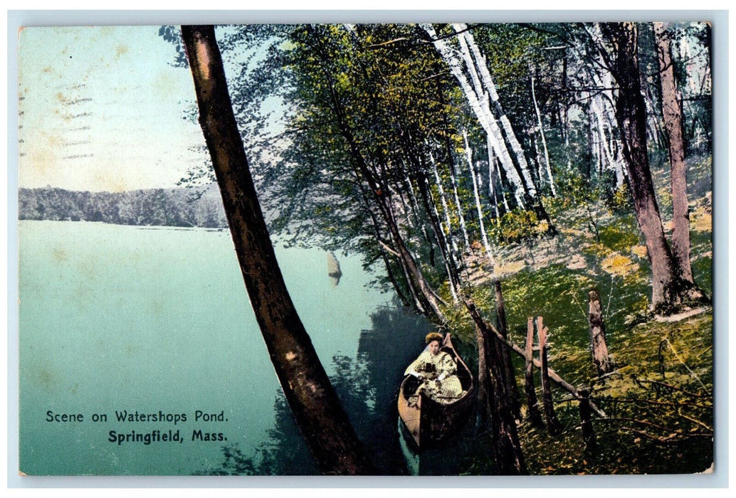 1908 Scene On Watershops Pond Springfield Massachusetts MA Antique Postcard
