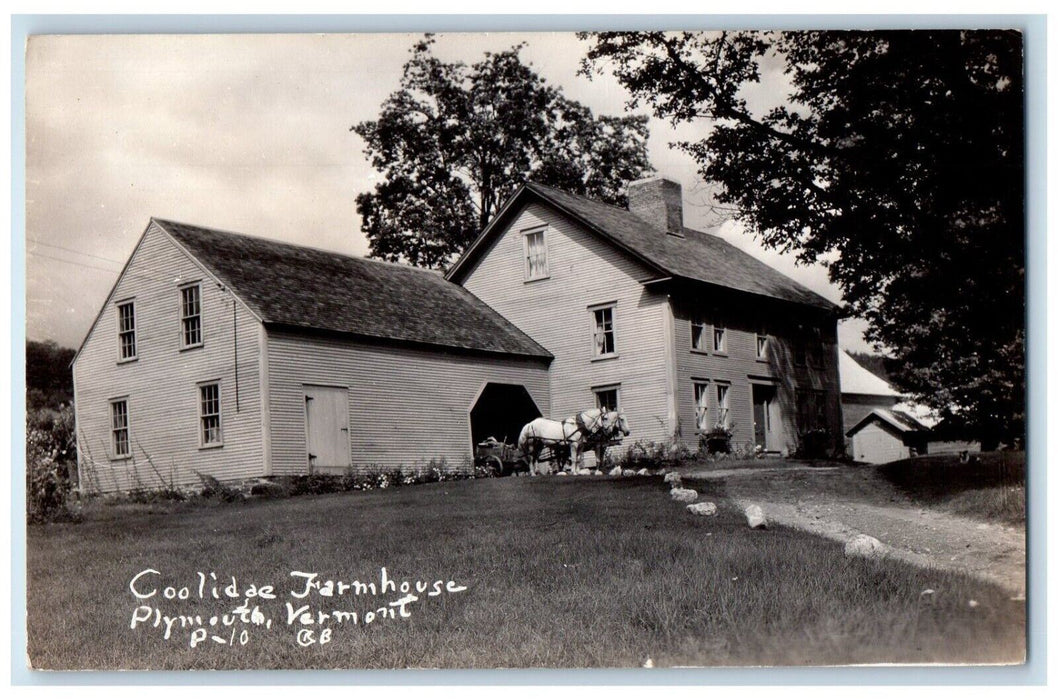 c1930's Coolidge Farmhouse Horses Wagon Plymouth Vermont VT RPPC Photo Postcard