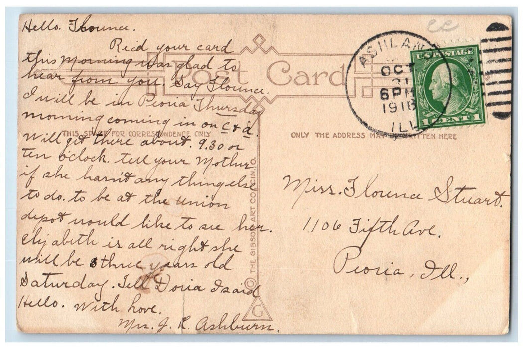 1916 Christmas Girl Pushing Cart With Gifts Gibson Ashland Illinois IL Postcard