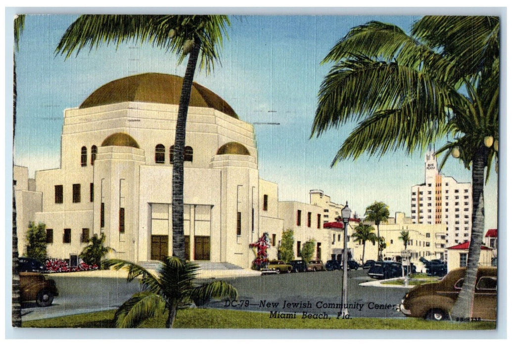 1952 New Jewish Community Center Car-lined Miami Beach Florida FL Postcard