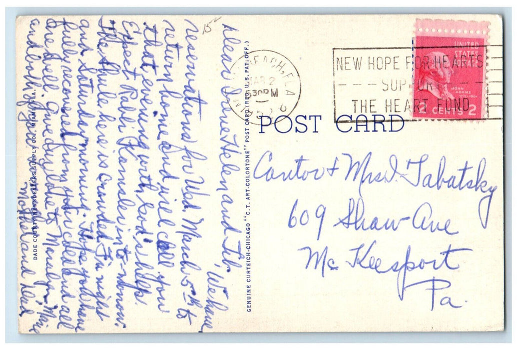 1952 New Jewish Community Center Car-lined Miami Beach Florida FL Postcard