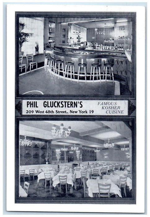Phil Gluckstern's Famous Kosher Cuisine Dining Restaurant NY Dual View Postcard
