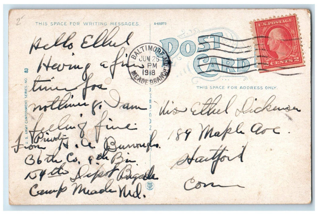 1918 Life In U.S Army Cantonment Platoon On Guard Baltimore Maryland MD Postcard