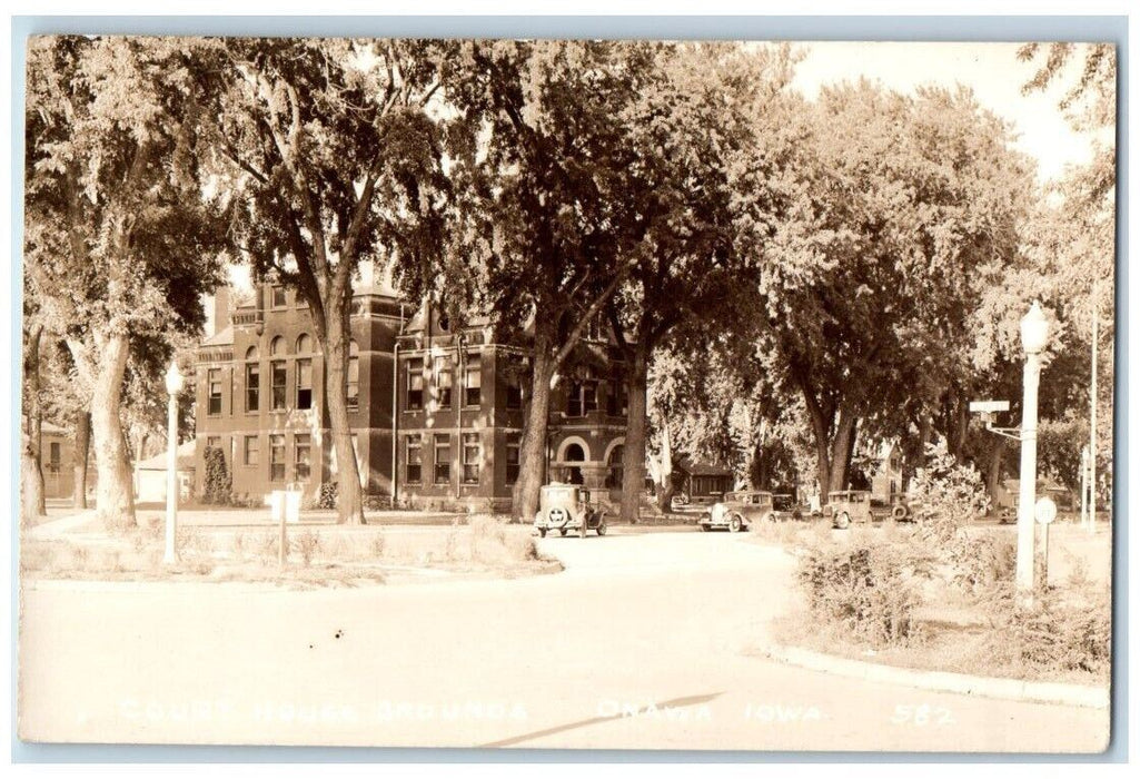 c1925 Court House Ground Scene Cars Onawa Iowa IA RPPC Photo Unposted Postcard