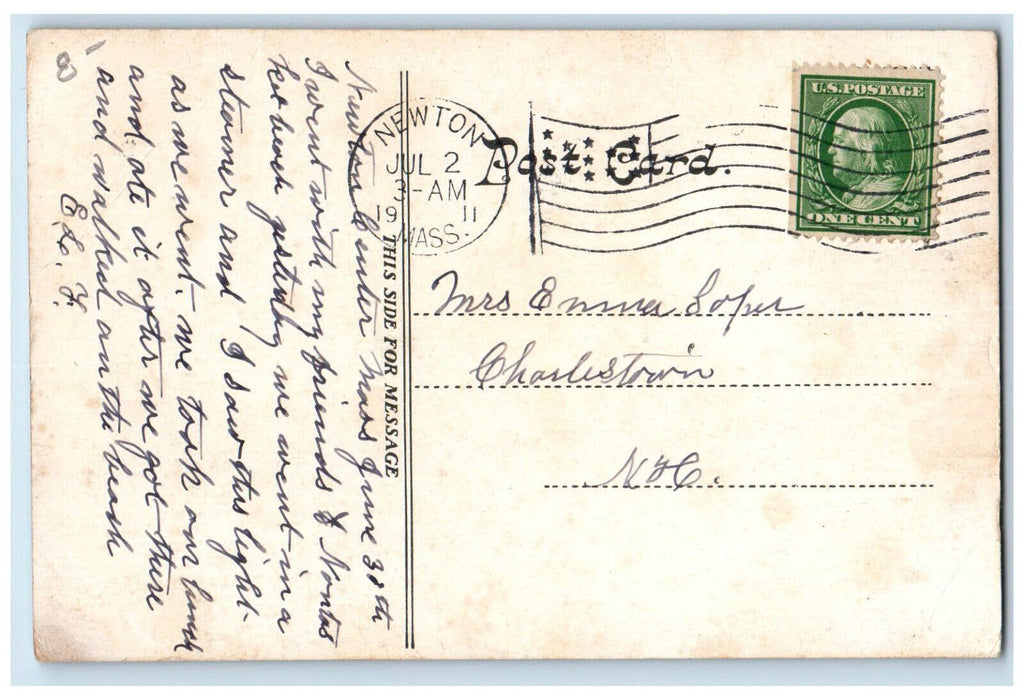 1911 Bug Lighthouse Boston Harbor Newton Massachusetts MA Antique Postcard