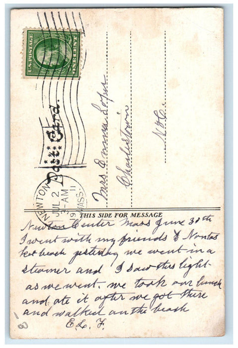 1911 Bug Lighthouse Boston Harbor Newton Massachusetts MA Antique Postcard