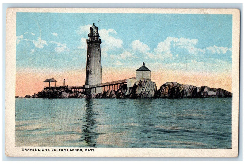 Graves Light House Rocks View Boston Harbor Massachusetts MA Antique Postcard