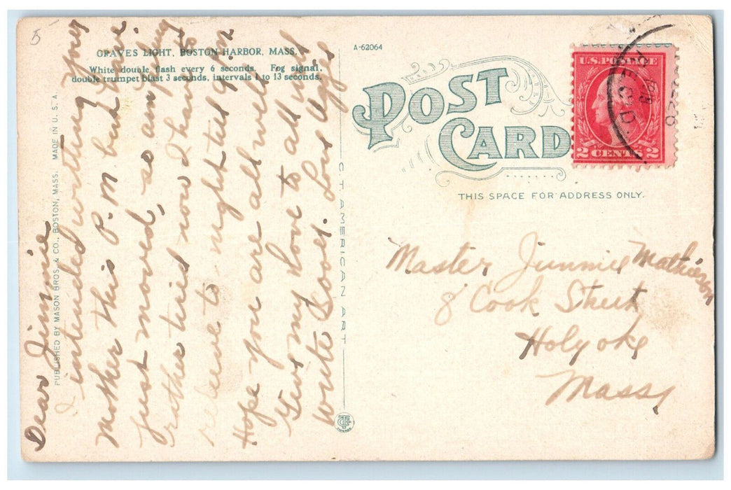 Graves Light House Rocks View Boston Harbor Massachusetts MA Antique Postcard