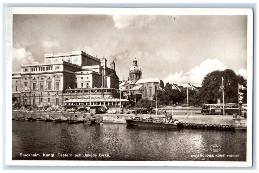 1954 Royal Theater & St. Jacob's Church Stockholm Sweden  RPPC Photo Postcard