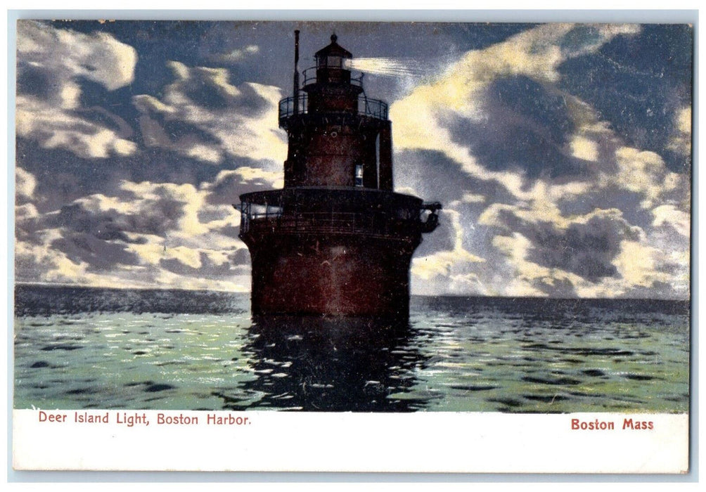 Deer Island Light House Boston Harbor Massachusetts MA Antique Postcard