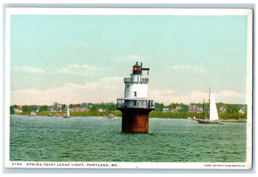 Spring Point Ledge Light House Sailboat View Portland Maine Me Phostint Postcard