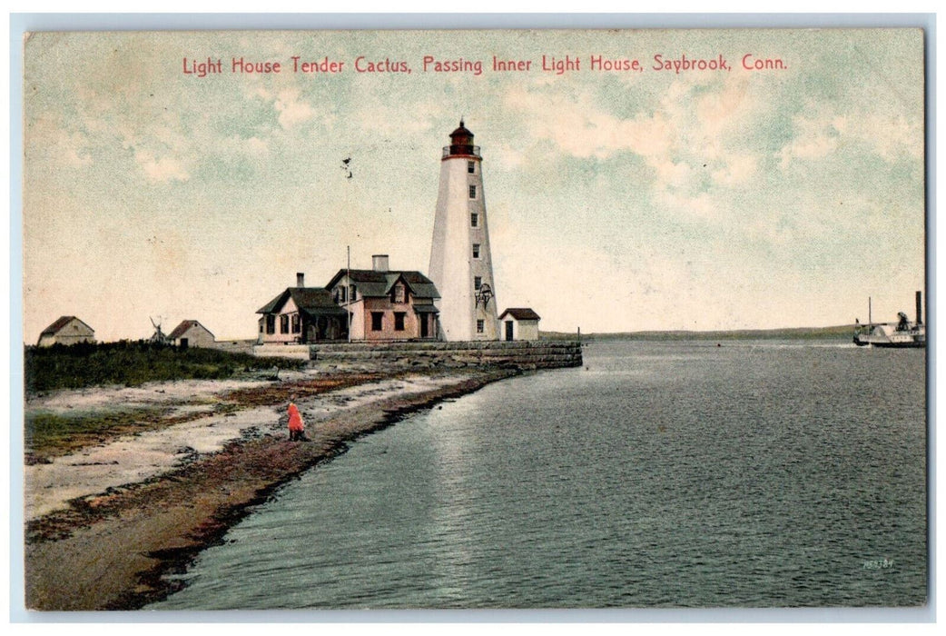 1903 Light House Tender Cactus Passing Inner Light House Saybrook CT Postcard